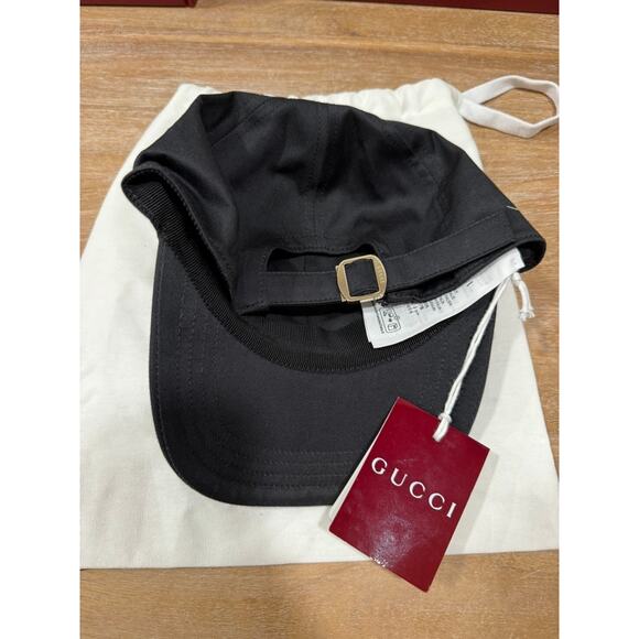 Gucci Unisex Cotton Adjustable Script Logo Black Baseball Cap Hat Large main image 5